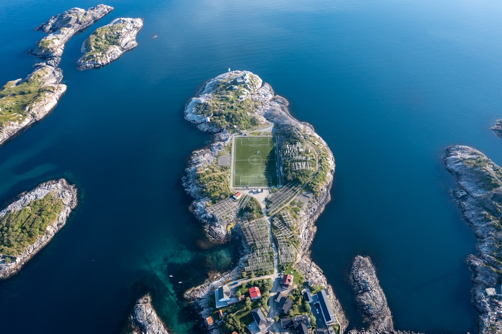 aerial view of city near body of water during daytime