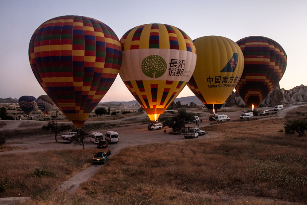 yellow red and blue hot air balloon