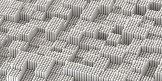 A pattern of densely packed, vertically aligned cylindrical shapes creating an abstract, geometric landscape. The arrangement forms a textured surface with varying heights, reminiscent of a futuristic cityscape or digital terrain.