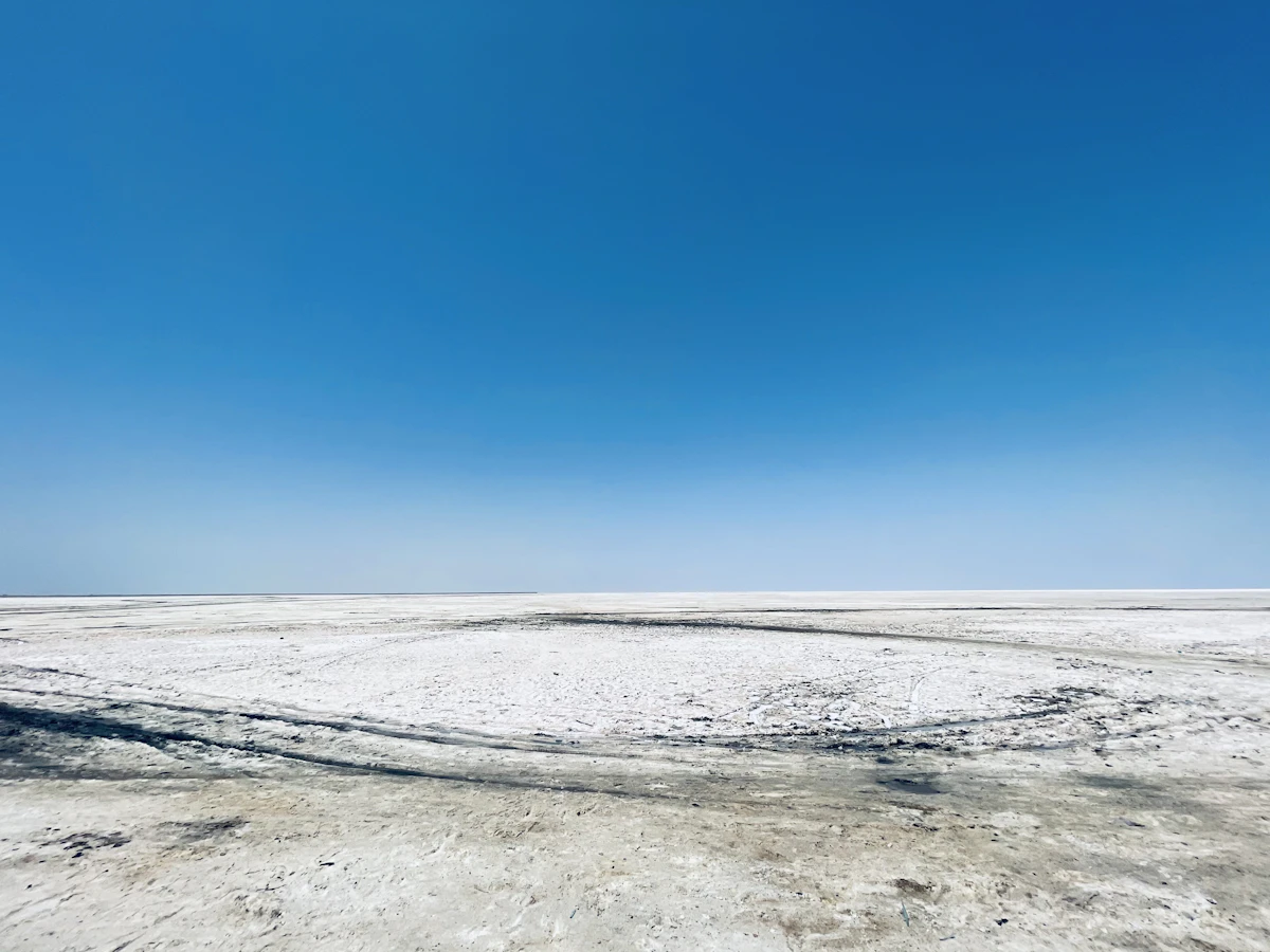 The White Rann salt desert under a blue sky, Kutch, Gujarat