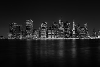 grayscale photo of city skyline