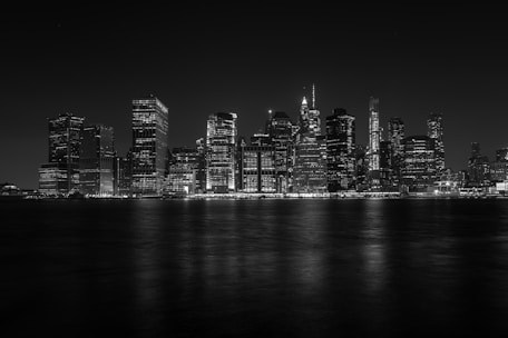 grayscale photo of city skyline