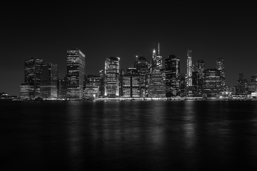 grayscale photo of city skyline