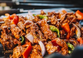 cooked food on stainless steel tray