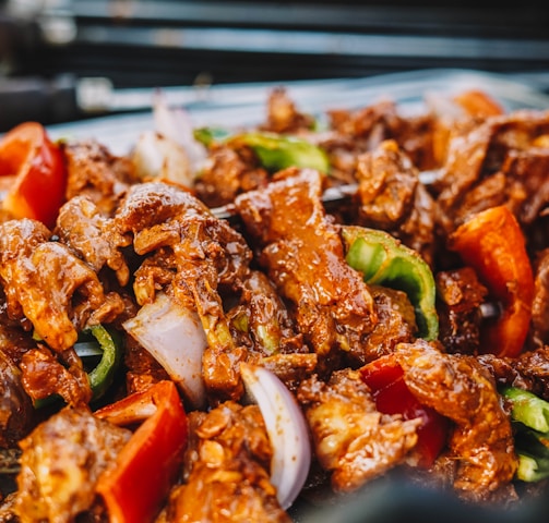 cooked food on stainless steel tray