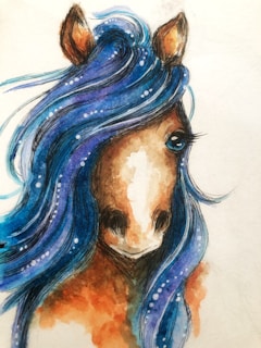 Elegant pastel portrait of a regal horse with flowing mane, capturing quiet strength and grace