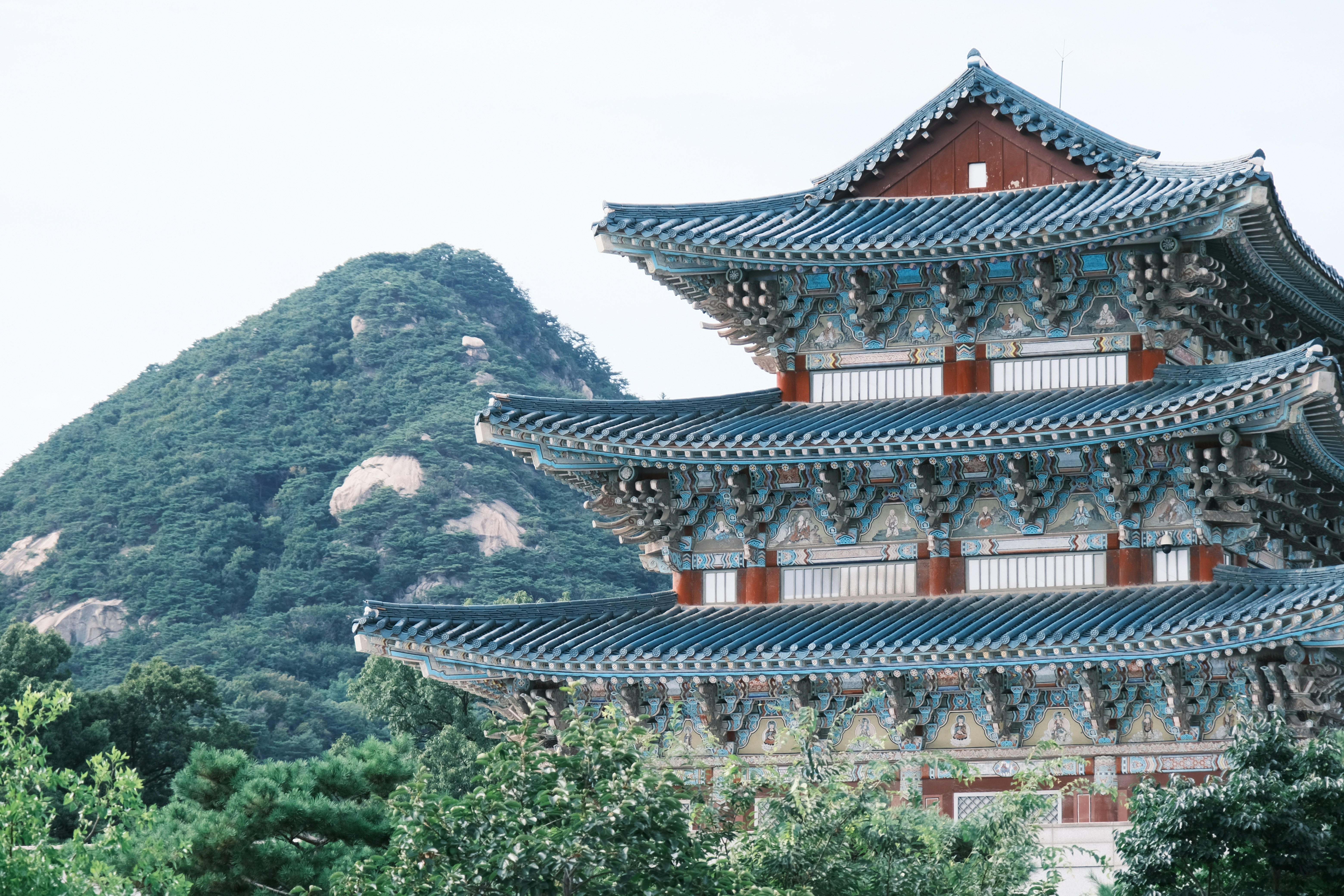 brown and white temple near green trees during daytime, 