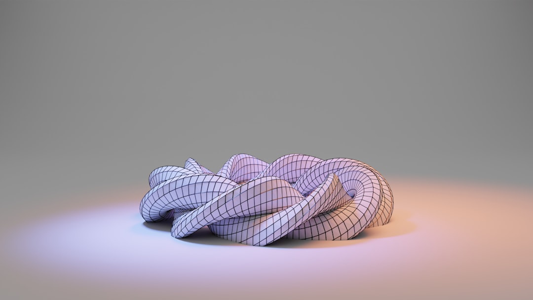 white and brown striped textile, 3d illustration of abstract twisted torus with minimal light scattering on it