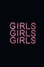 Three rows of the word 'GIRLS' are illuminated in bright pink neon text against a dark background.