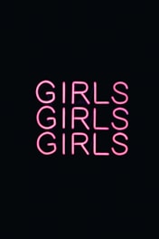 Three rows of the word 'GIRLS' are illuminated in bright pink neon text against a dark background.