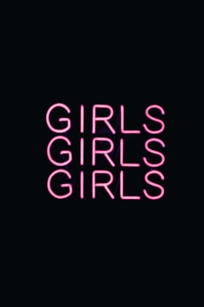 Three rows of the word 'GIRLS' are illuminated in bright pink neon text against a dark background.