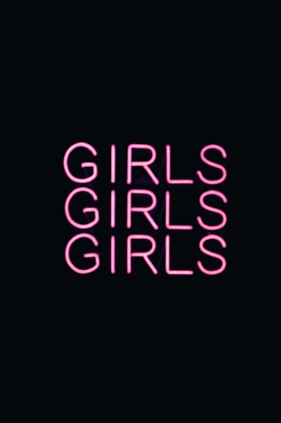 Three rows of the word 'GIRLS' are illuminated in bright pink neon text against a dark background.