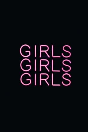 Three rows of the word 'GIRLS' are illuminated in bright pink neon text against a dark background.