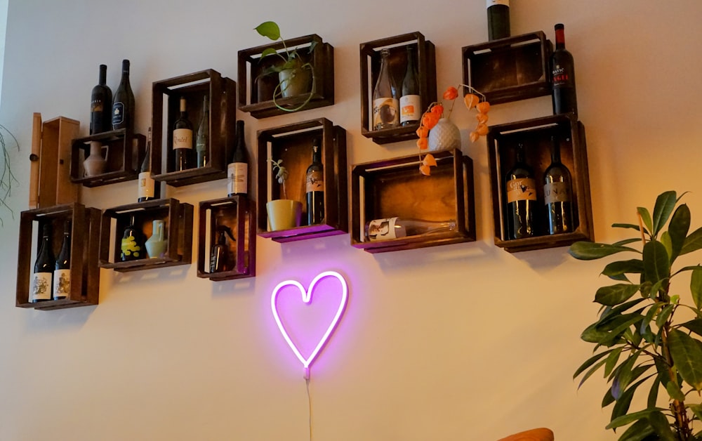 brown wooden shelf with picture frames