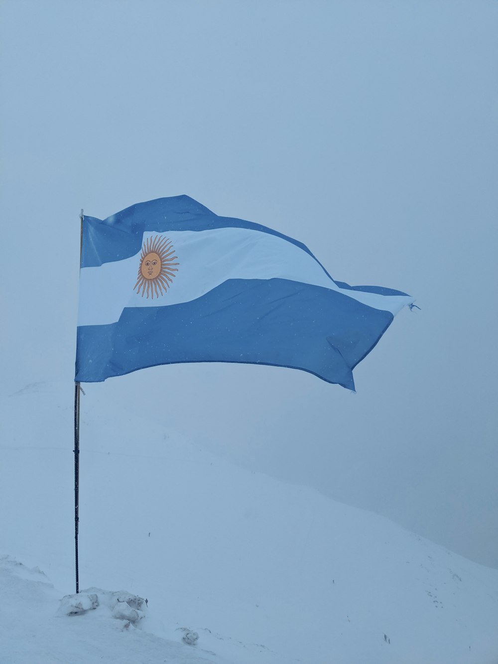 blue and white flag on pole