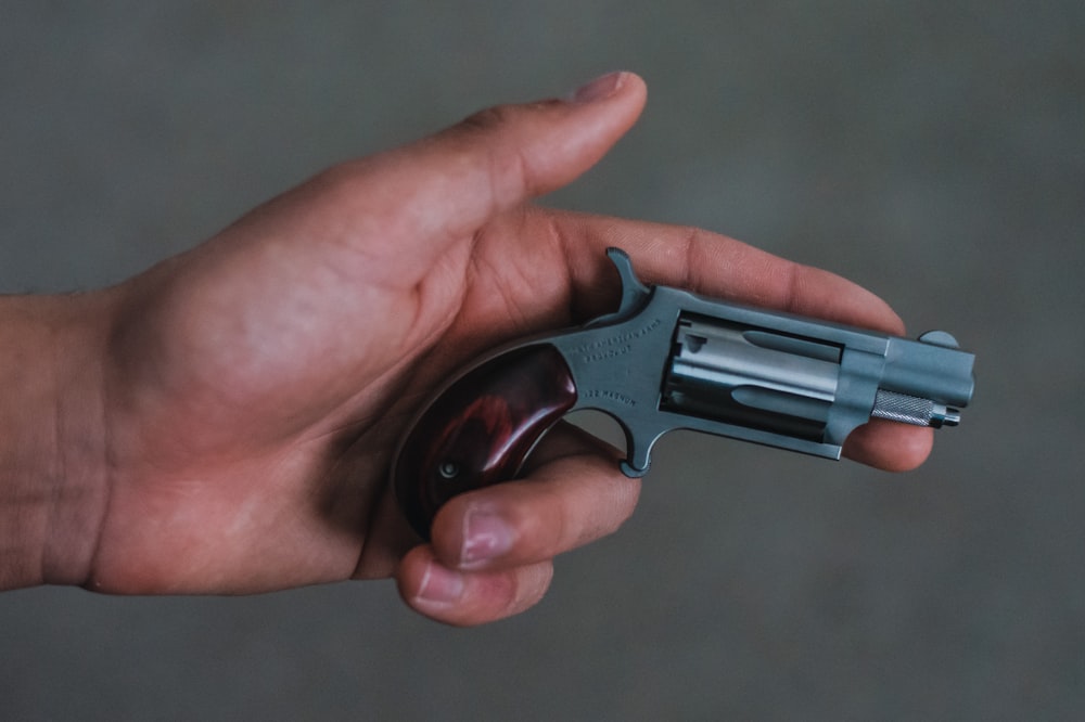 person holding silver and black revolver
