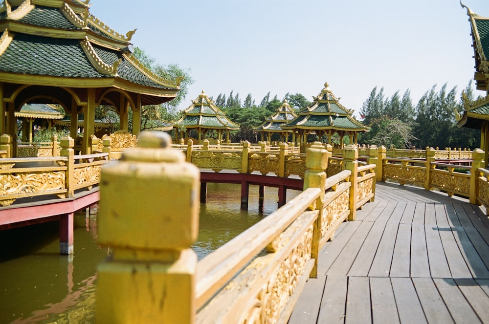 a wooden bridge over a body of water