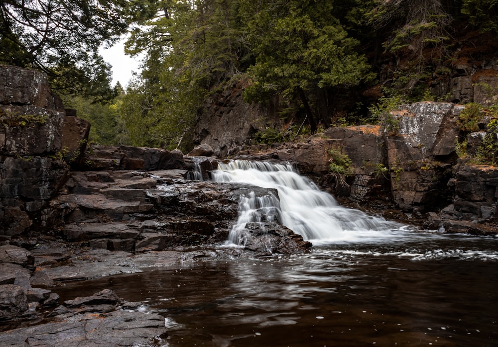 water falls in the middle of the forest