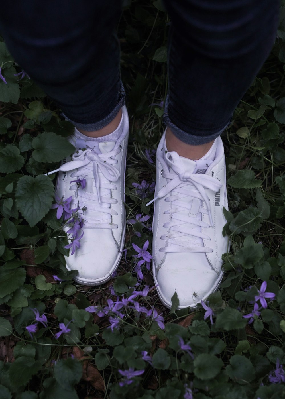 person wearing white nike sneakers