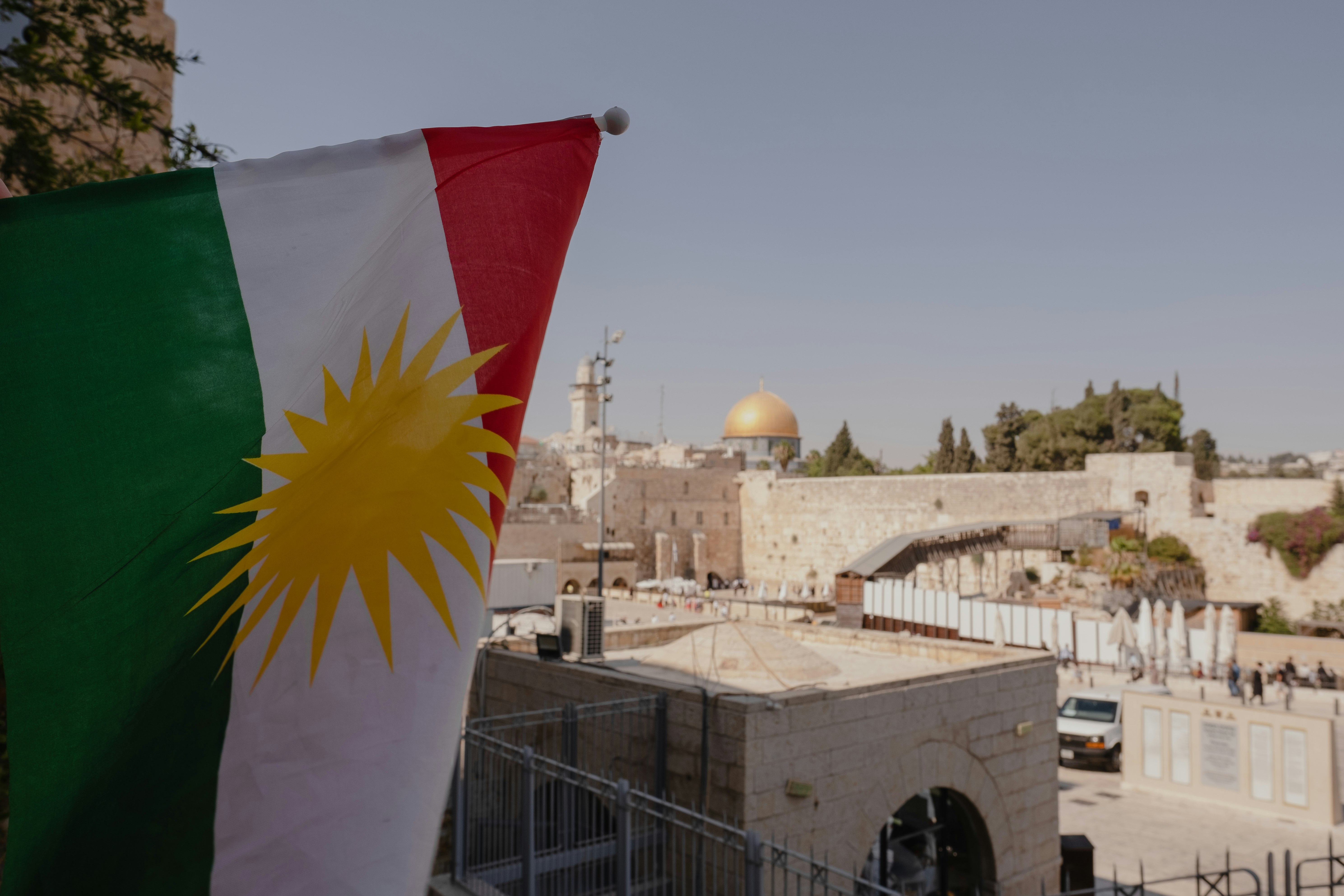 Flag of the Kurdistan Region flying in Israel.