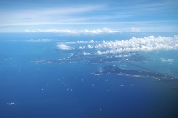 An aerial view of a beautiful island surrounded by ocean.