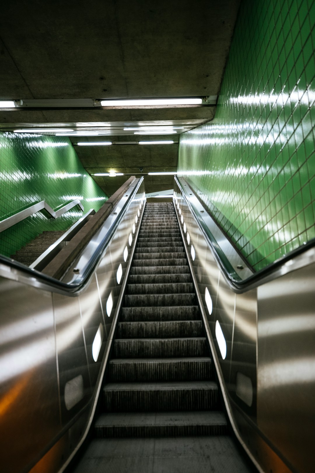 stainless steel escalator with no people