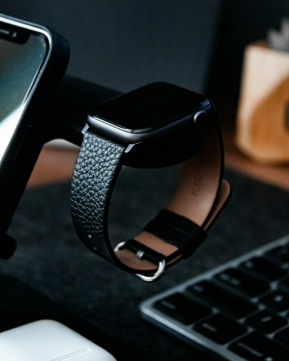 black and silver apple watch