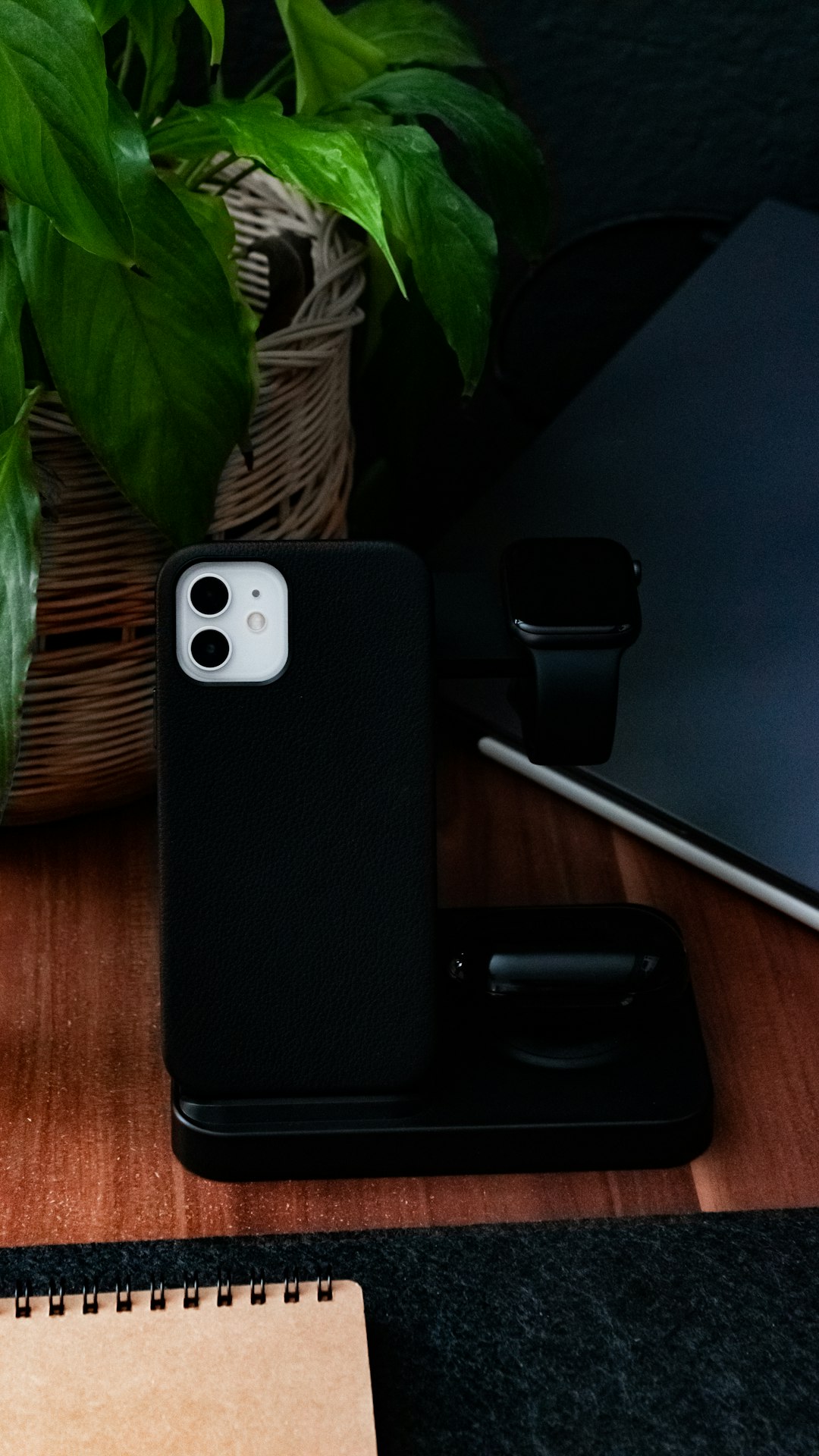 black iphone case on black table