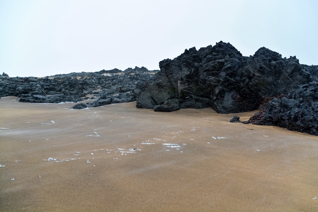 black rock formation on brown sand during daytime