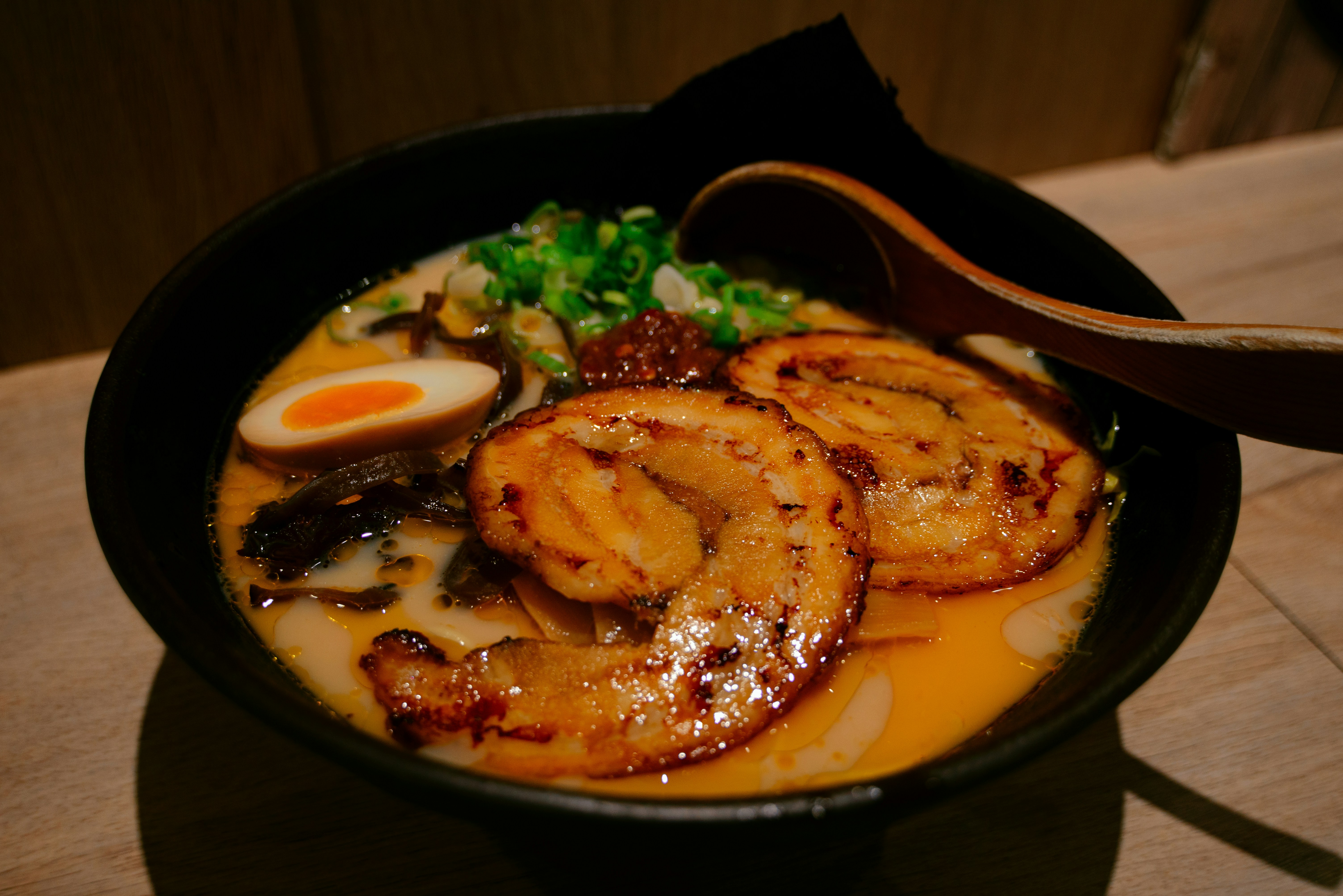 cooked food on black ceramic plate
