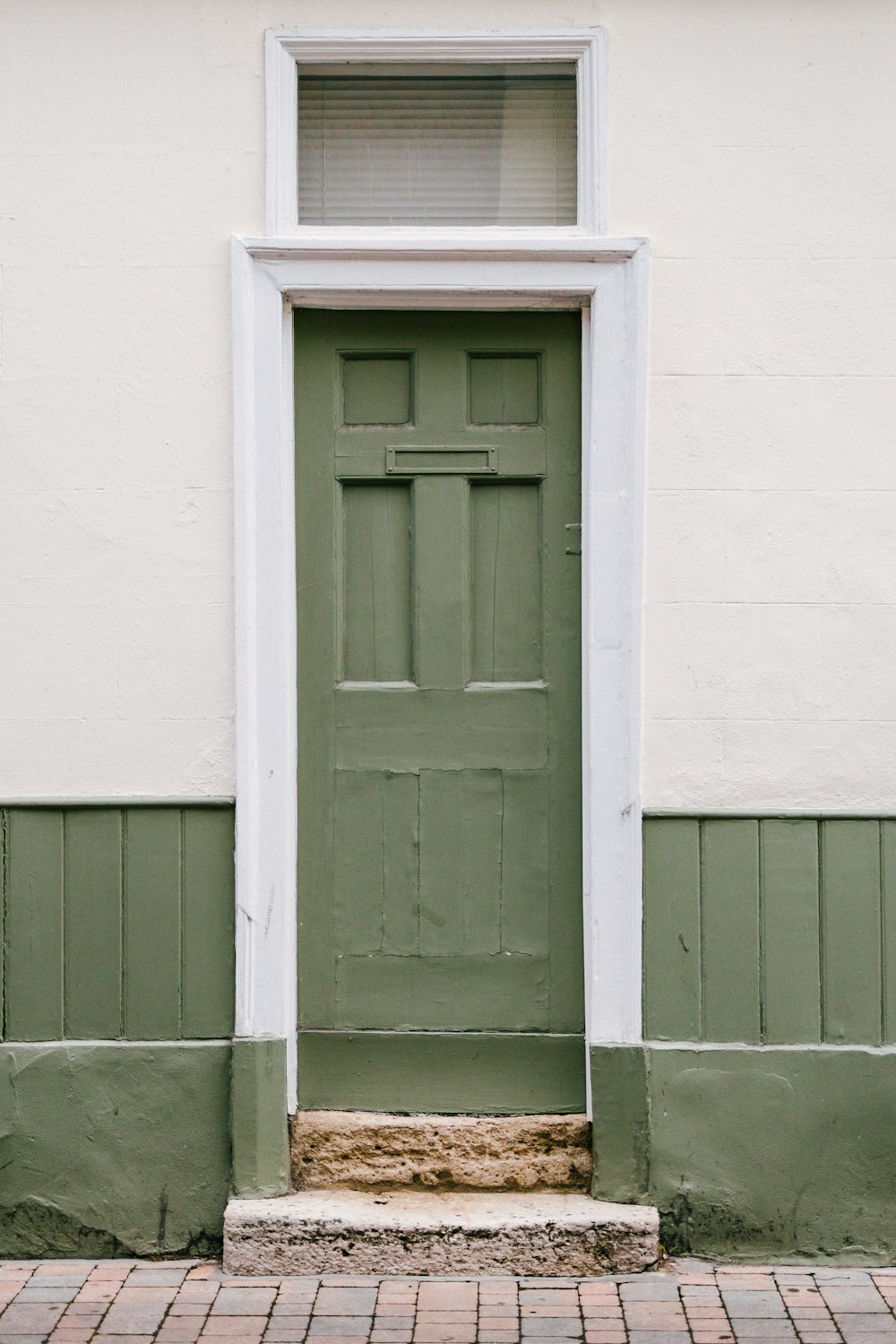 white wooden door with green plants