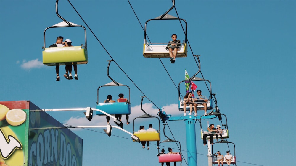 yellow and red cable cars