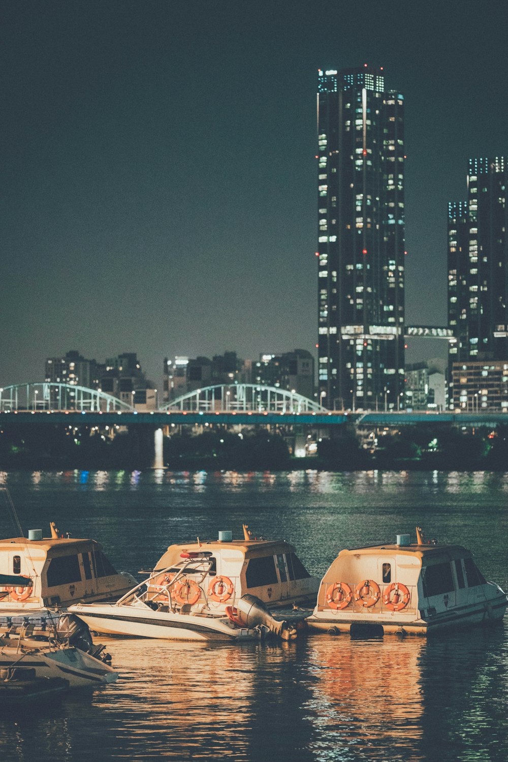 city skyline during night time