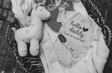 grayscale photo of bear plush toy