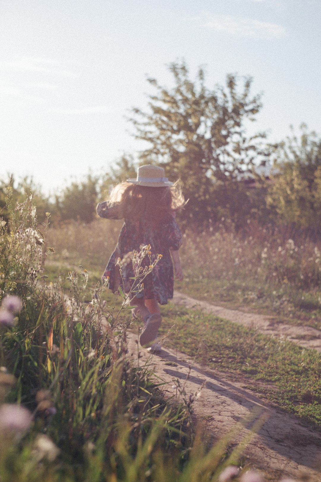 woman in brown and black dress walking on pathway between green grass field during daytime