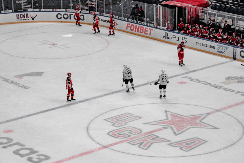 people playing ice hockey on ice stadium