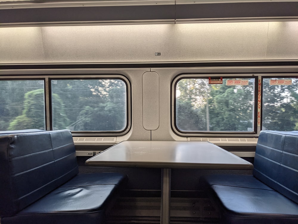 blue and brown train seats