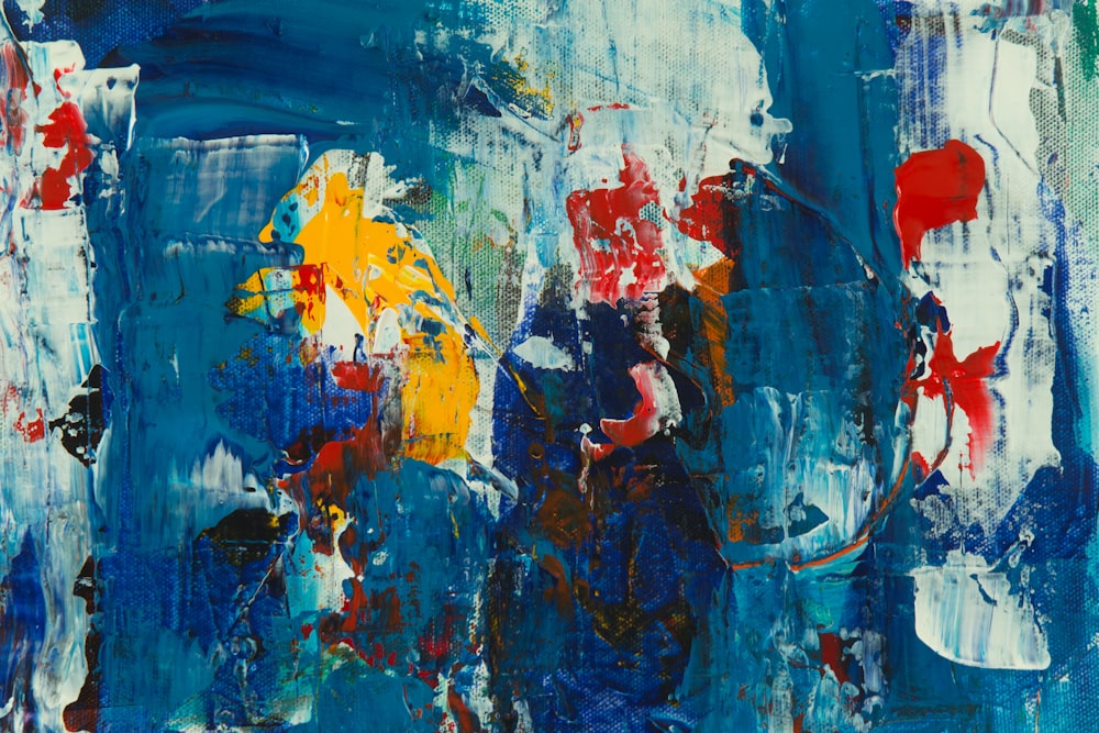 blue red and yellow abstract painting