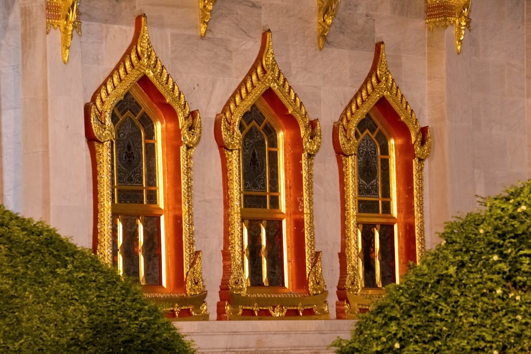 brown wooden framed glass windows