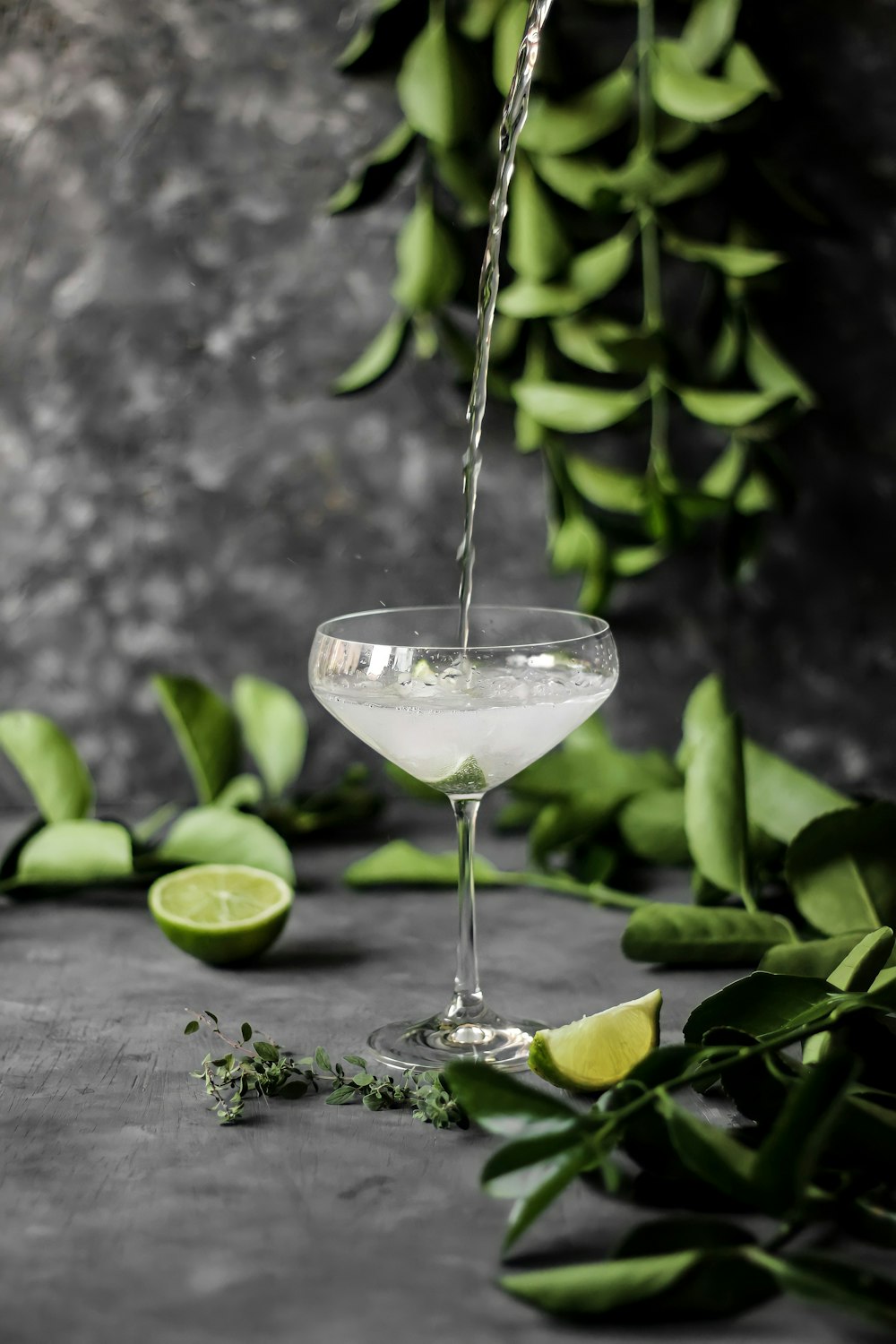 clear wine glass with sliced lime