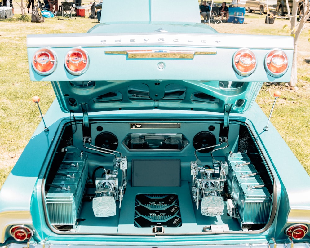 green and white vintage car