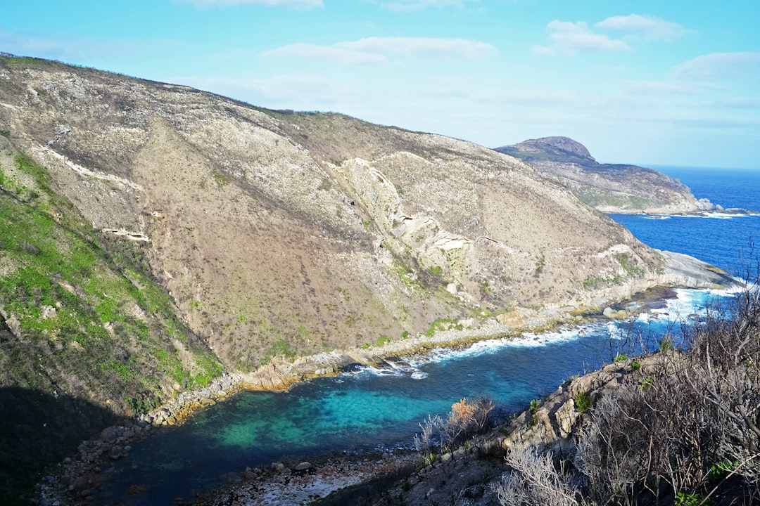 green and brown mountain beside blue sea under blue sky during daytime