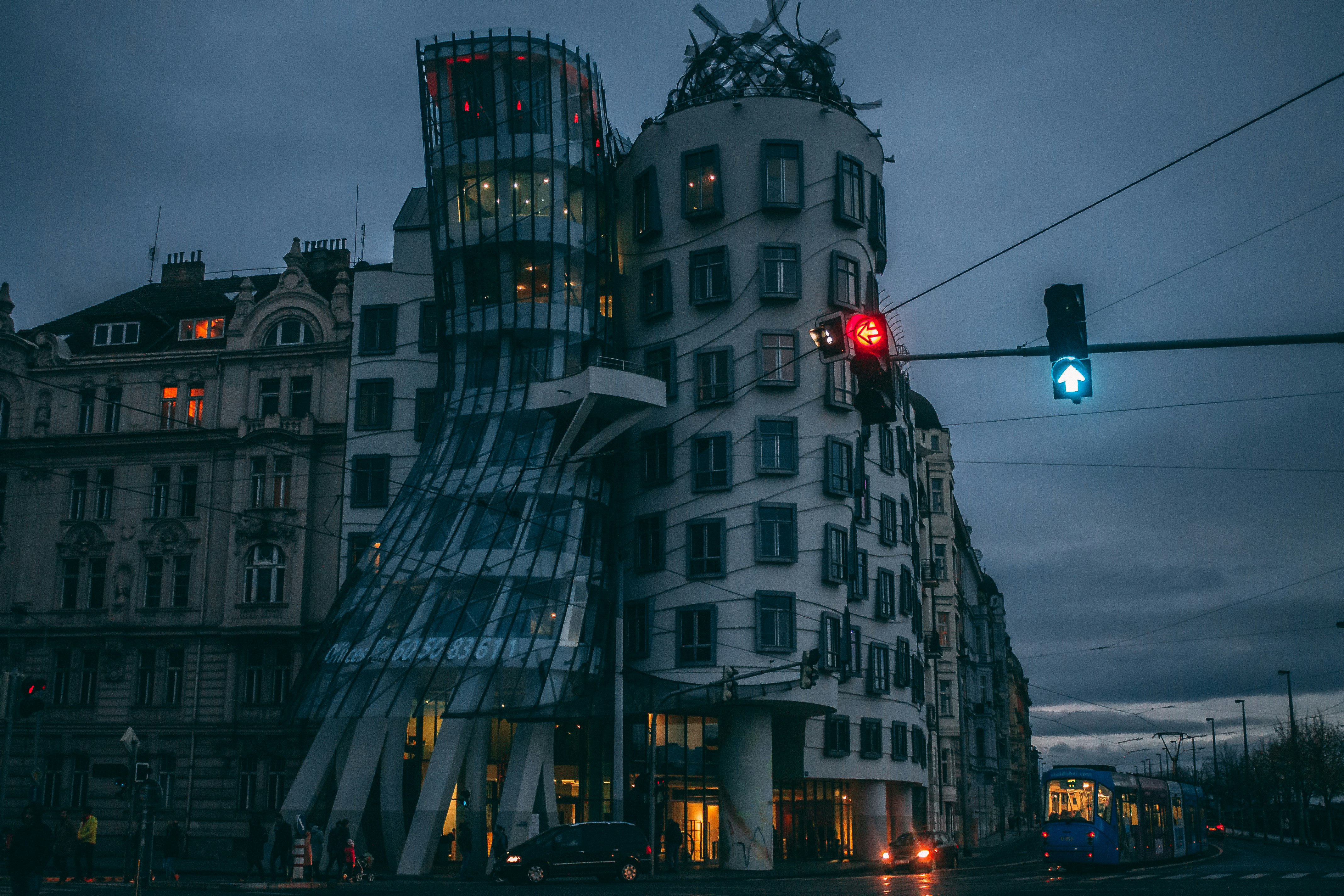 gray concrete building during night time