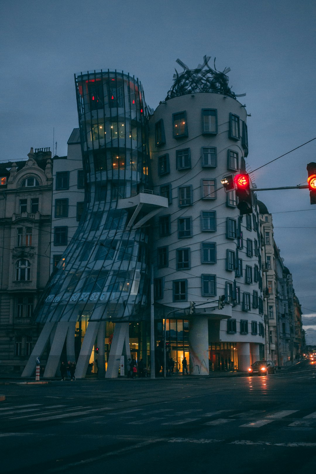 gray concrete building during night time