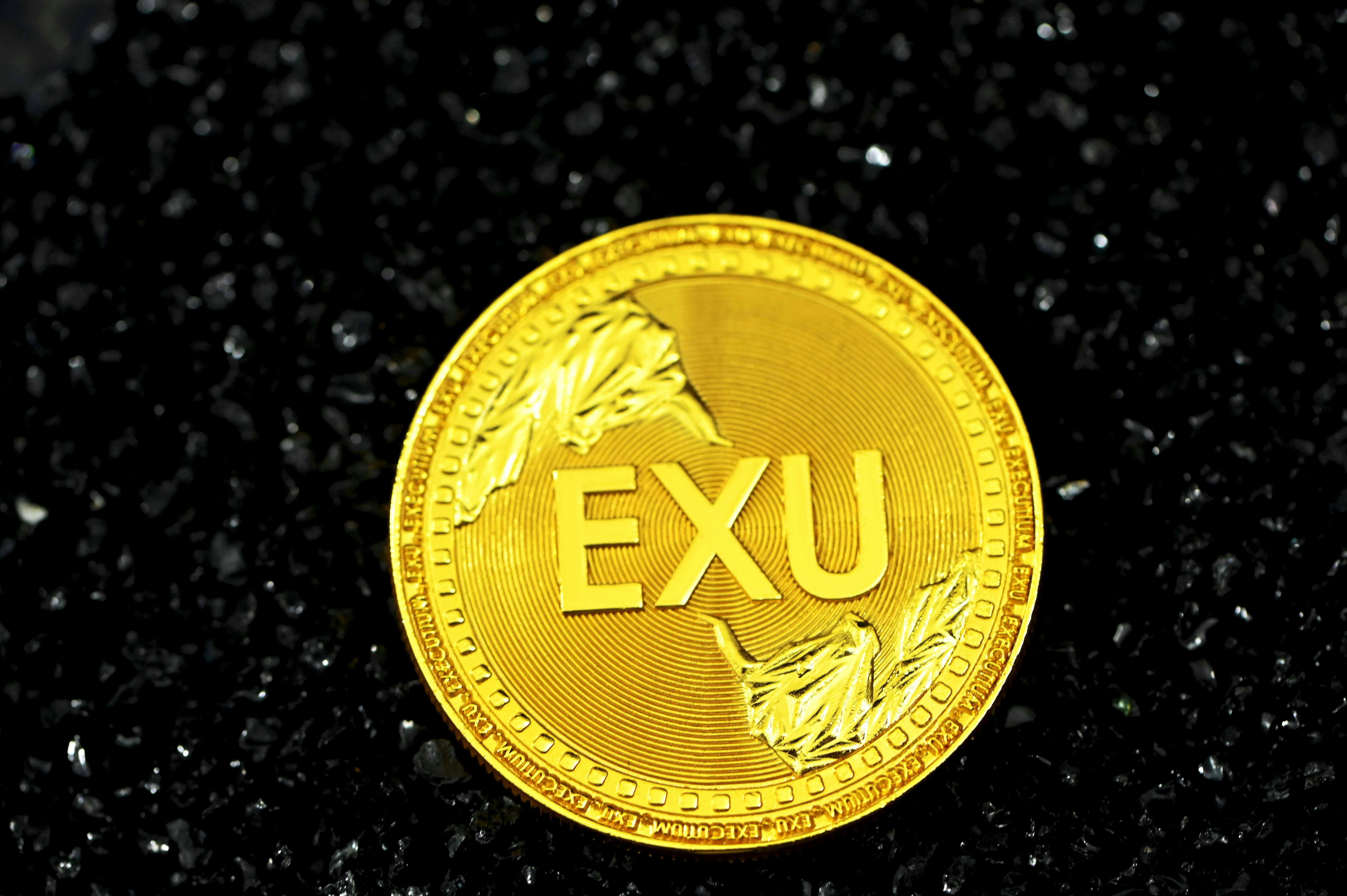 EXU coin on top of black crystals