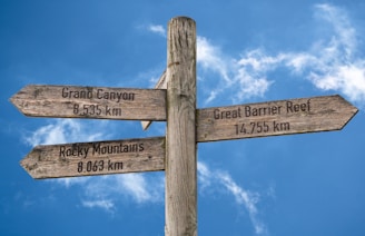 brown wooden signage under blue sky during daytime