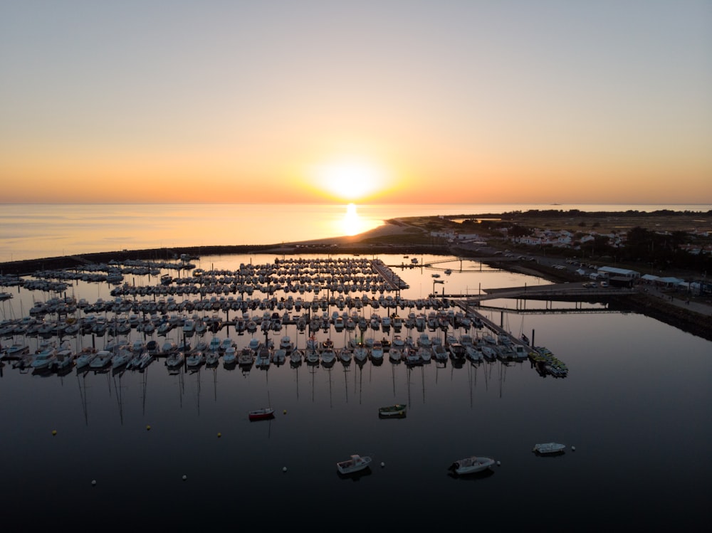 barche bianche e nere sul mare durante il tramonto