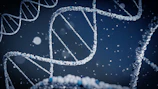 dna double helix render on blue