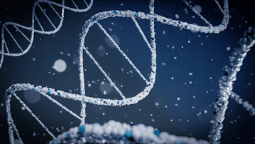 dna double helix render on blue