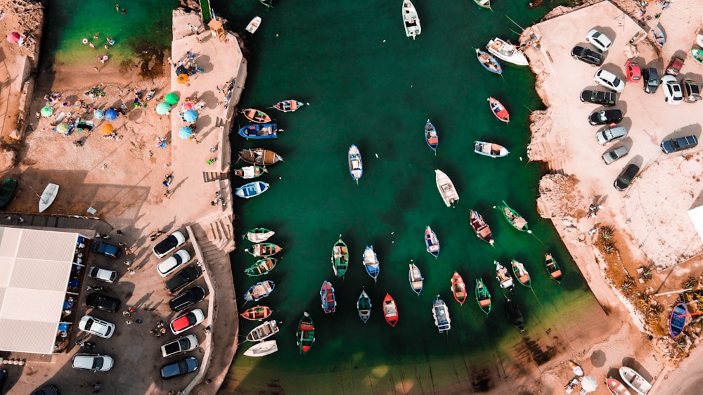 aerial view of boats on sea during daytime